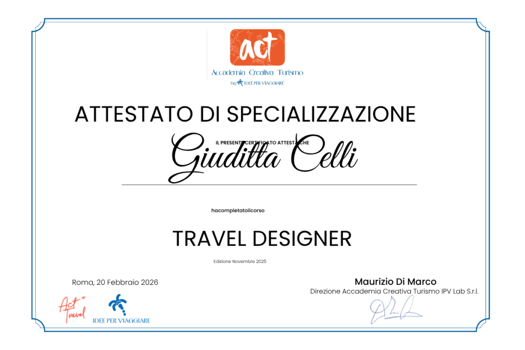Attestato di completamento del corso di travel designer