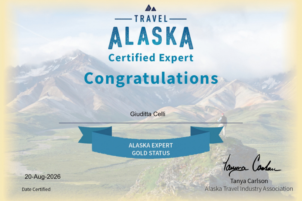 Attestato di completamento del corso sul turismo in alaska per agenti di viaggio specializzati e travel designer